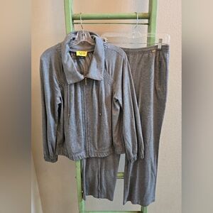 St. John Knit SPA Collection Jacket/Pant Set, Gray, Sz S